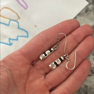 PD Premier Designs 925 Sterling Silver Vintage Real Black Onyx & MOP Earrings